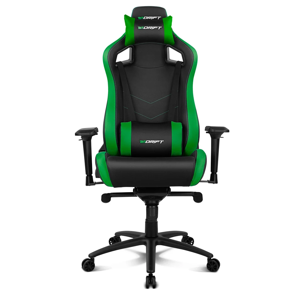 DR500G-professional Gaming chair, polyfur, 4D adjustable armrests, Class 4 piston, rolling system, adjustable height, reclining, lumbar and cervical cushions, Black/Green