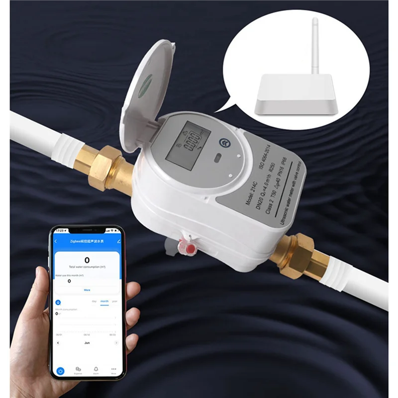 PHILE-2X تويا زيجبي عداد المياه بالموجات فوق الصوتية DN20 مع صمام شاشة الكريستال السائل كمية المياه تدفق استهلاك قياس IP68 #1