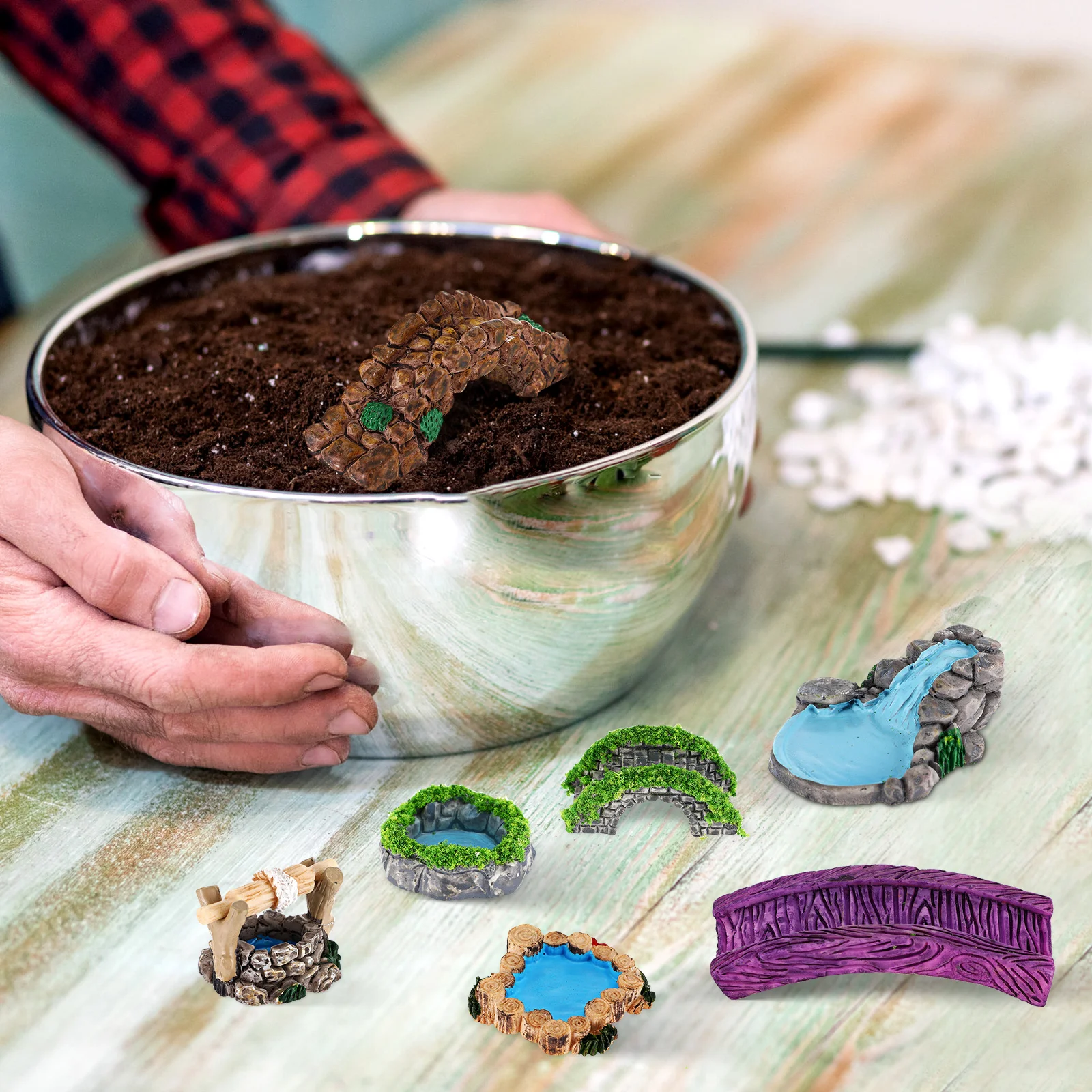 

15 Pcs Mini Garden Decor Bonsai Terrarium Resin Accessories Unique Design Statue Landscape Ornament Fade Resistant Diorama House