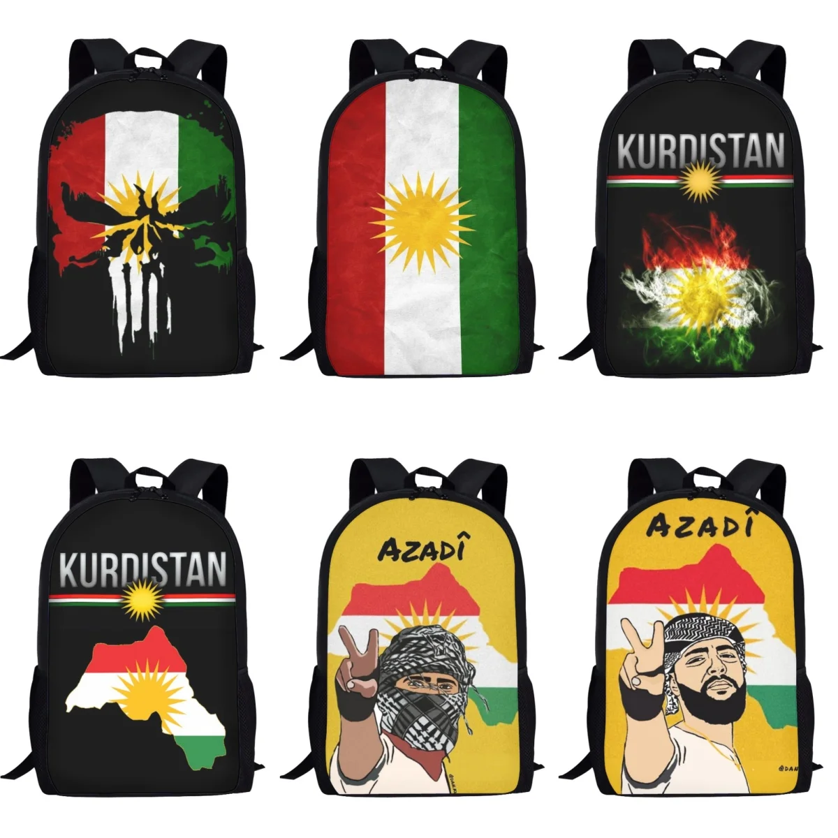 Mochila escolar con estampado de bandera del Kurdistán para niños y niñas, mochila escolar informal, bolsa de libros para niños de primaria, hermosa mochila