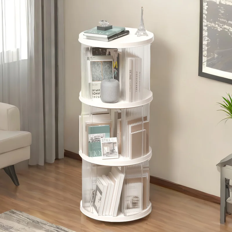 Custom.1pc Modern White 3-Tier Rotating Display Cabinet, Freestanding Circular Bookshelf Office, Bedroom, Living Room - Tran