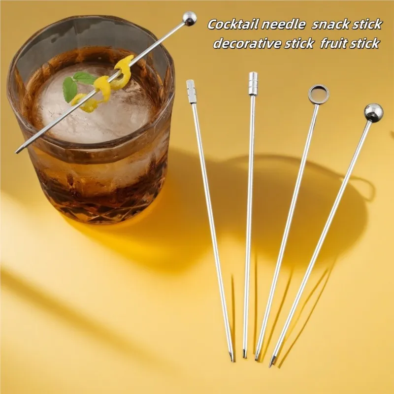 10/50/100 Pcs Stainless Steel 304 Fruit Skewer Cocktail Glassware Beads Fruit Needle Cocktail Mixing Glass Home Goods Stirrers