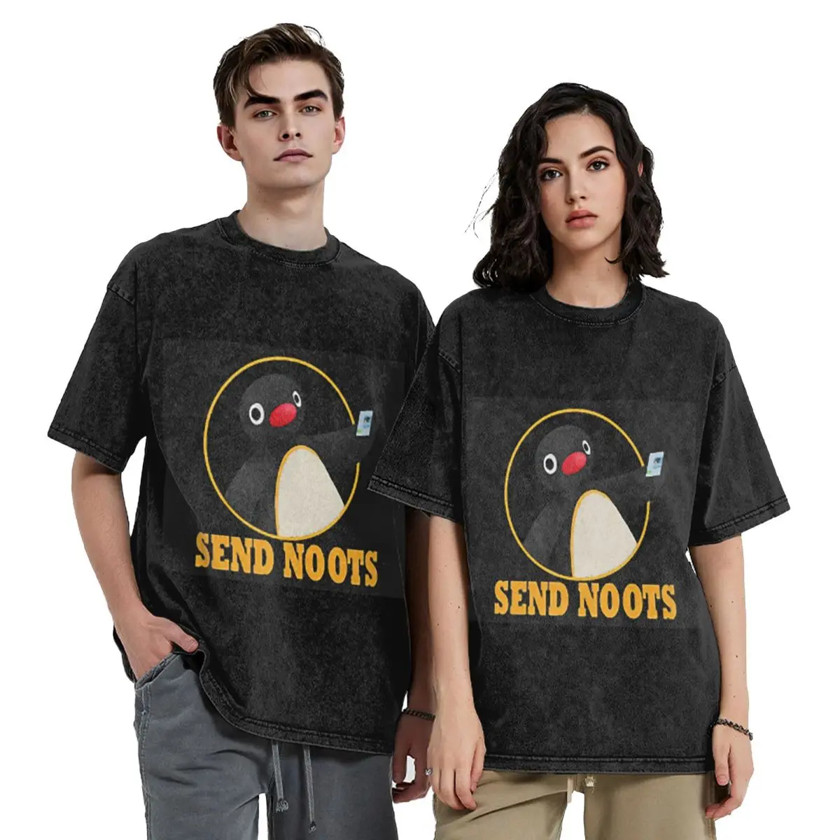 Pingu Pinga Penguin TV Hip Hop Short Sleeve T-Shirts Washed Tops Tees Streetwear T Shirt Harajuku for Men woman