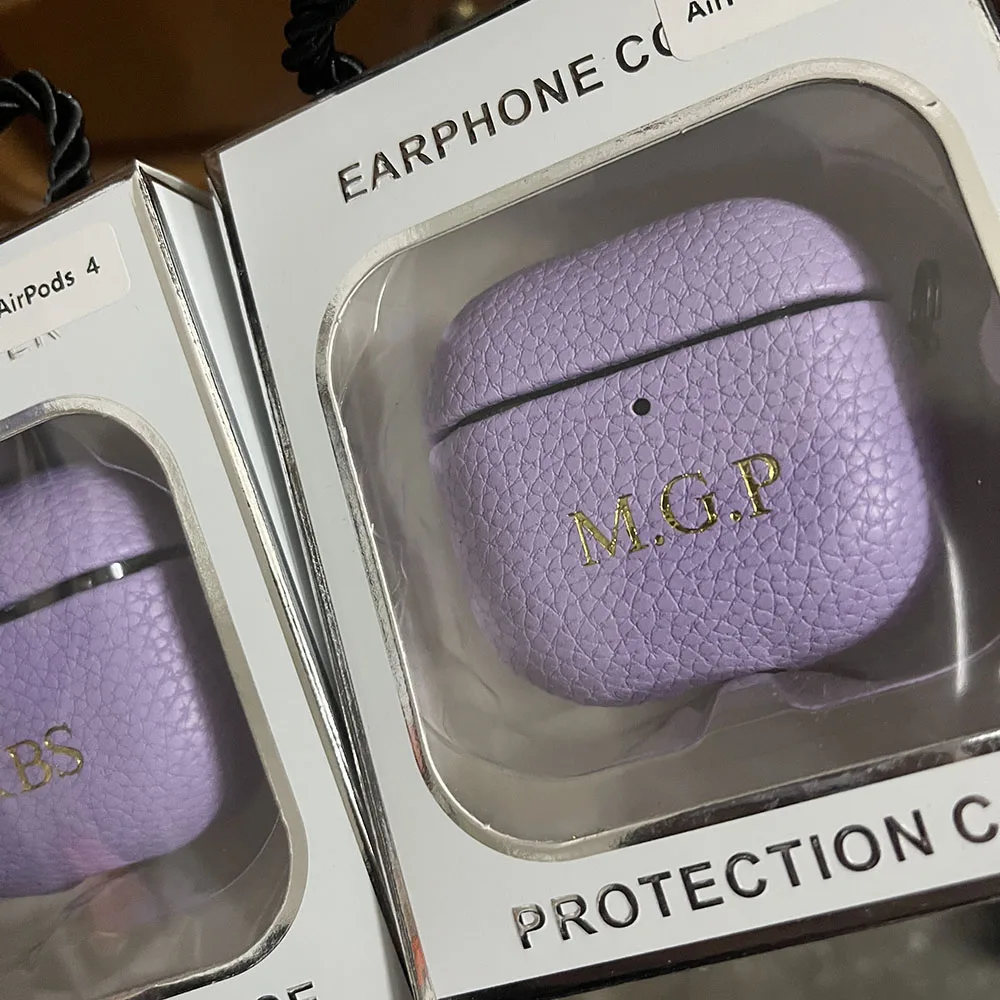 Personalized Initials Letters Customize Earphone DIY Case For Airpods 1 2 3 4 Pro 2 Luxury Lychee Skin Pattern With Keychain