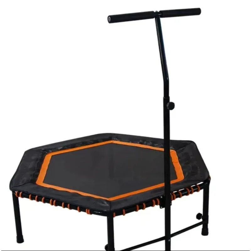 Hexagon Mini Trampoline Adjustable Handle Blue Protective Net Fitness Bungee Trampoline Safe