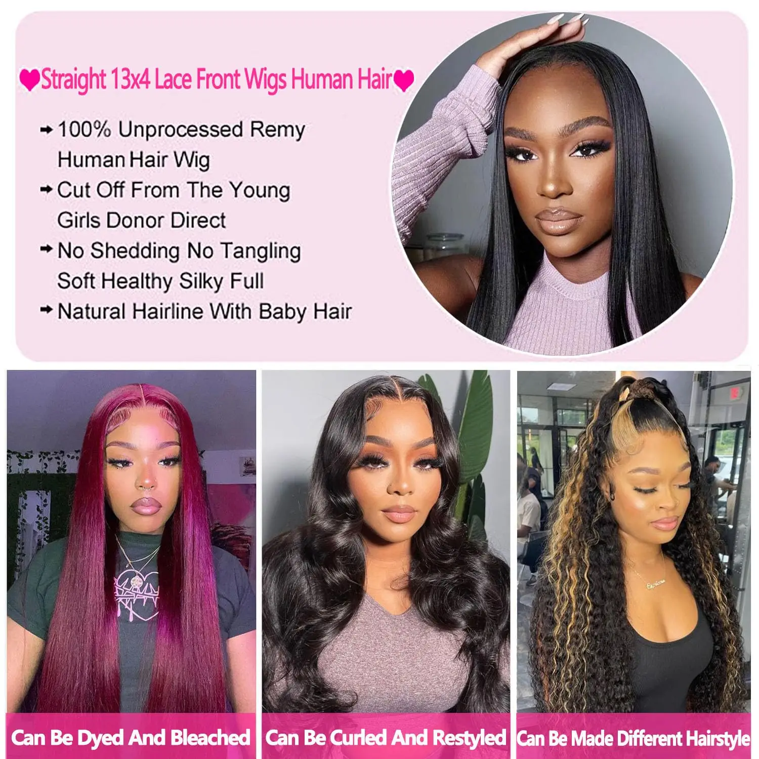 200% Density 42 Inch Straight Lace Front Wigs Human Hair 13x4 HD Lace Front Wigs For Women Pre Plucked With Baby Hair