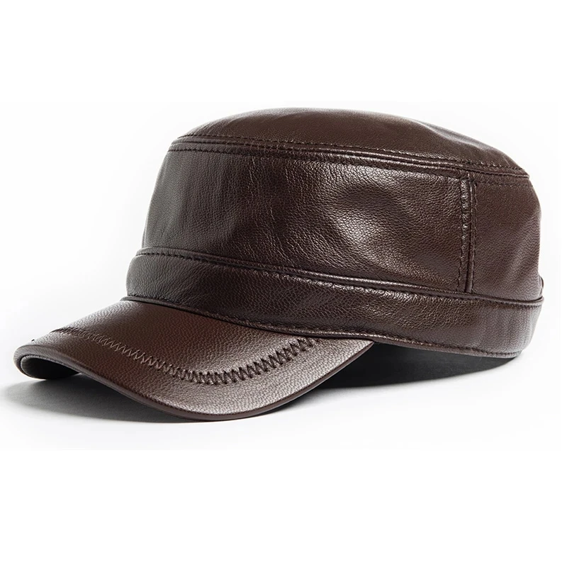 Casquette d'hiver en cuir véritable pour personnes d'âge moyen et âgées, casquette de Baseball en Patchwork pour hommes, chapeaux de Golf à visière, lettres masculines