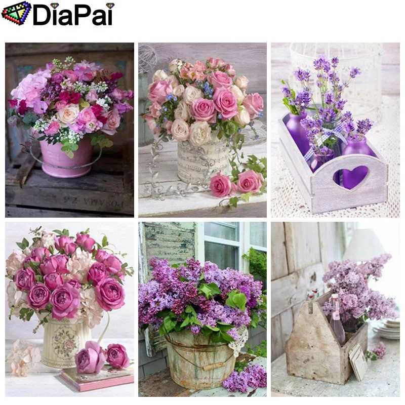 

DIAPAI 5D DIY Diamond Painting 100% Full Square/Round Drill "Colored flower cup" 3D Embroidery Cross Stitch Home Decor