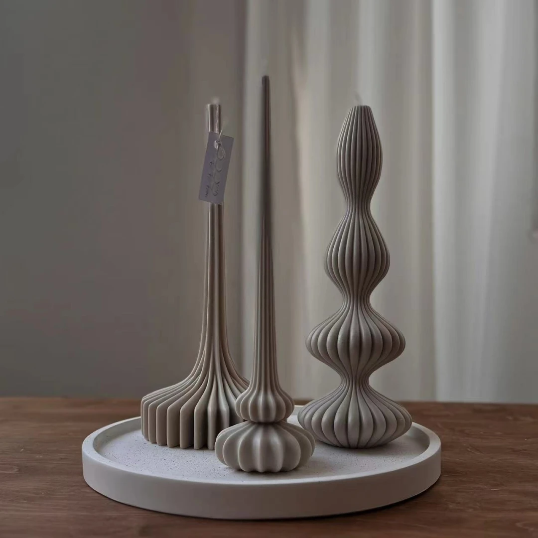 DIY Striped vase shaped candle silicone mold curved geometric cylinder Roman column vase candle mold Christmas gift gypsum mold view 3