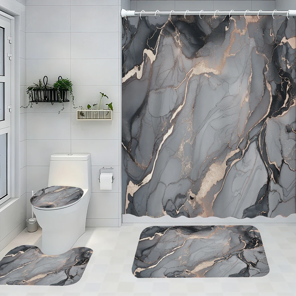

4pc rock bath curtain, two-dimensional flat printing. Bathroom partition curtains, home decoration, modern home Windows