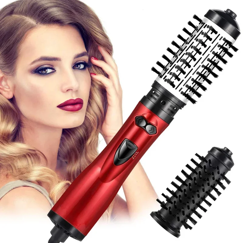 Rotating Hair Dryer Brush Electric Blow Drier Comb Hot Air Straightener Curler Iron One Step 2 Gears Blower Replaceable 2 Heads