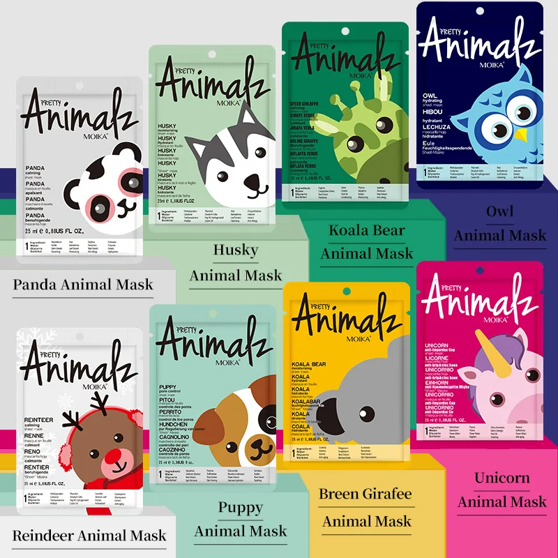 8pcs  Animal Moisturizing Face Mask Improve Roughness & Dryness Skin Care Smoothing Facial Collagen Hyaluronic Acid Sheet Masks