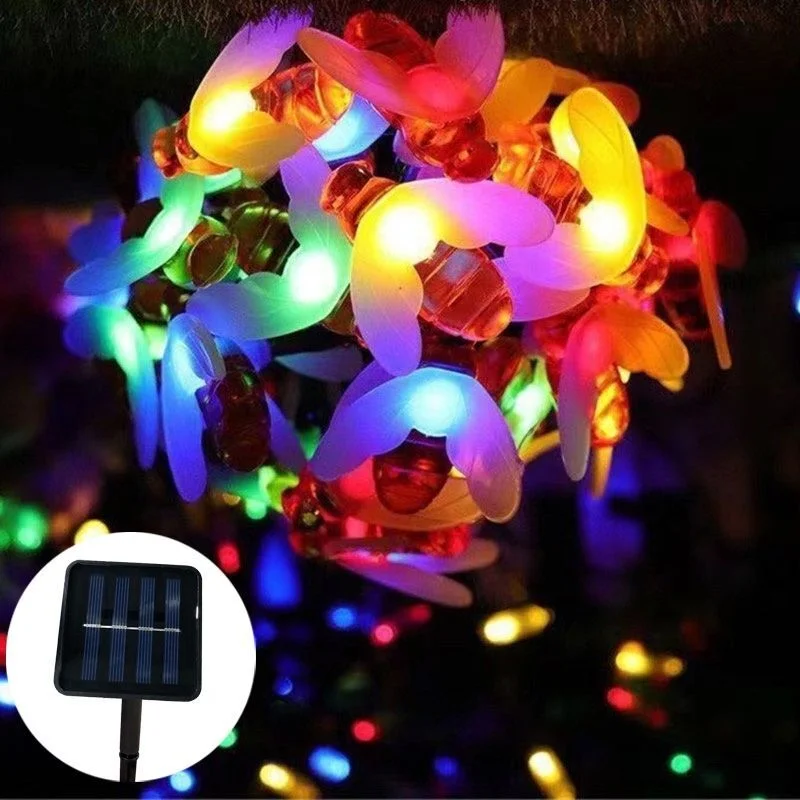 

LED 8 Modes Solar Mini Honey Bee Shape Led String Lights Outdoor Lights Decoration Patio Holiday Party Garden Led Decoration