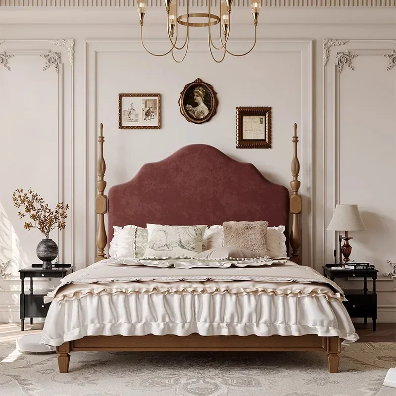 Bedroom French Retro All Solid Wood Ash Wood Beech Double Bed 1.8 Meters Antique American High PC And Console Game Bed