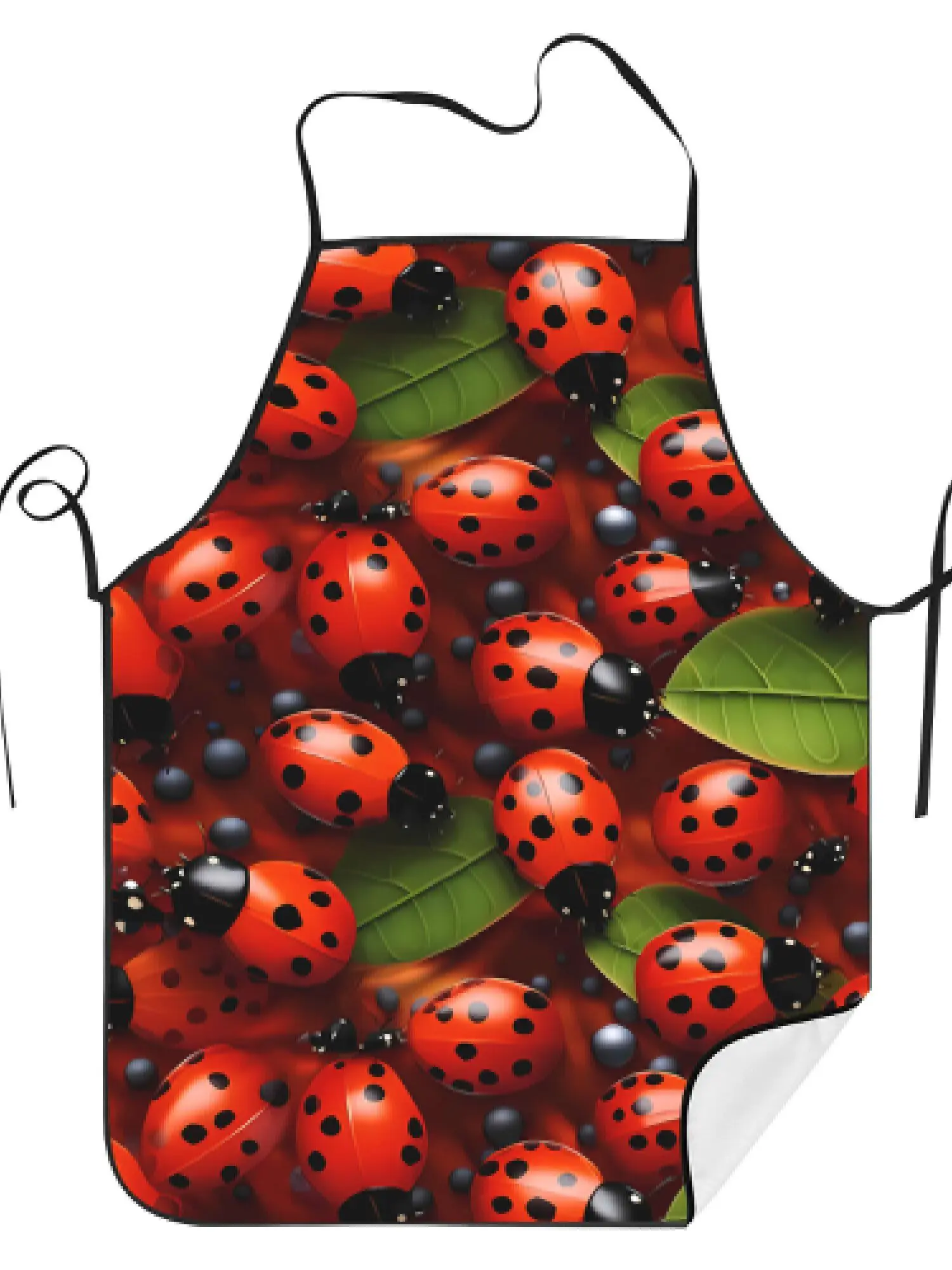 Vintage Seven-Star Ladybug Printed Apron for Men and Women Vibrant Red Beetle Kitchen Cooking Apron