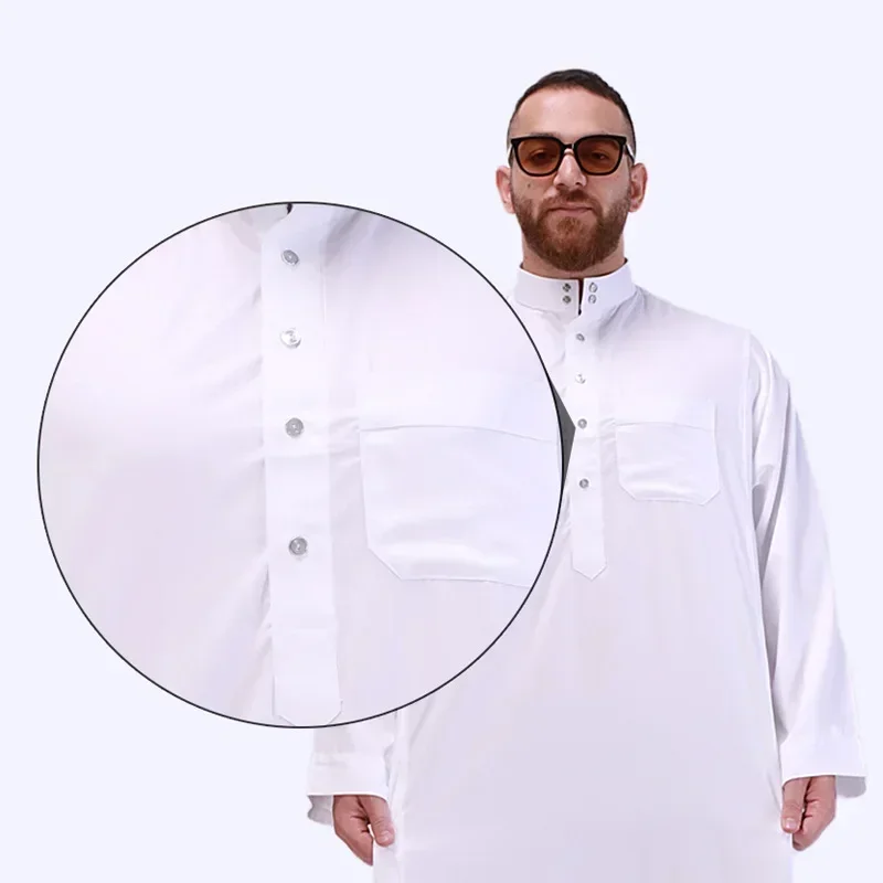LIBIELIY Abaya Solid - Color Muslim Men's Clothing, Arabian And Turkish Eid Al - Fitr Muslim White Long - Sleeved Worship Robes