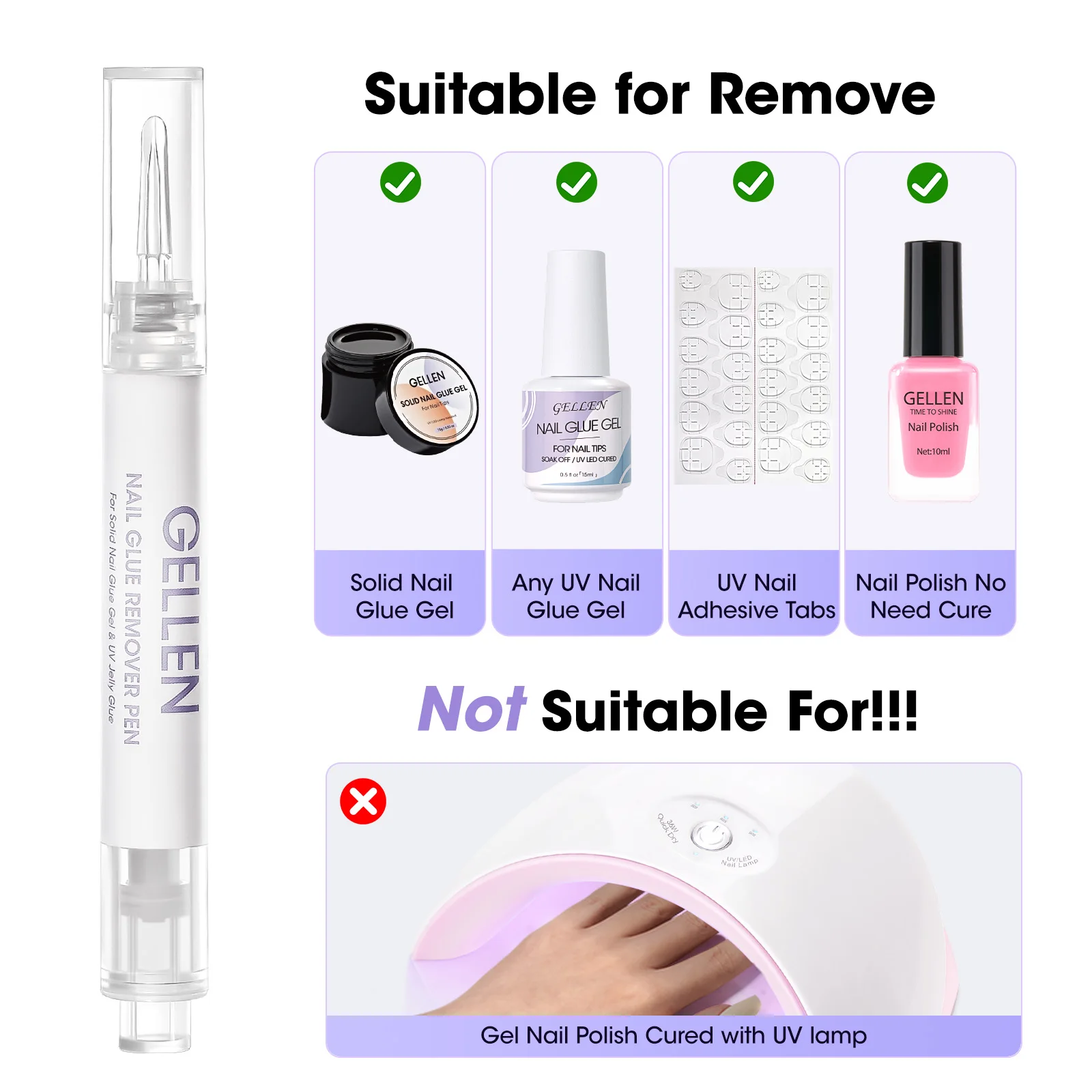 GELLEN Nail Glue Remover Pen 2 Pcs Press On Nails Remover Gel Off Quick Remove False Nails Acrylic Salon Quality Safe Natural image 5