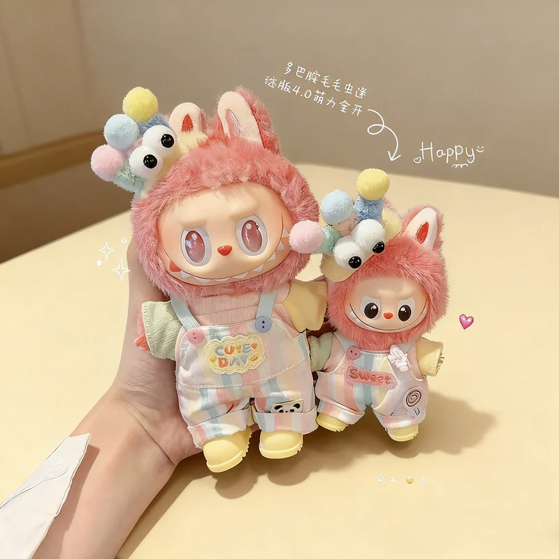 Jouet en peluche Labubu avec compartiment caché, Mini édition 4.0, ensemble de tenue de poupée Caterpillar Dopamine, accessoire de quatrième génération