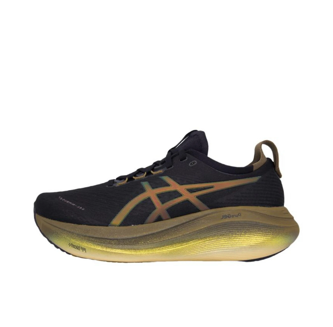 Asics Gel-Nimbus 27 نسيج مريح جلد صناعي قابل للتنفس منخفض القمة ماراثون احذية الجري للرجال أصفر وأسود #2