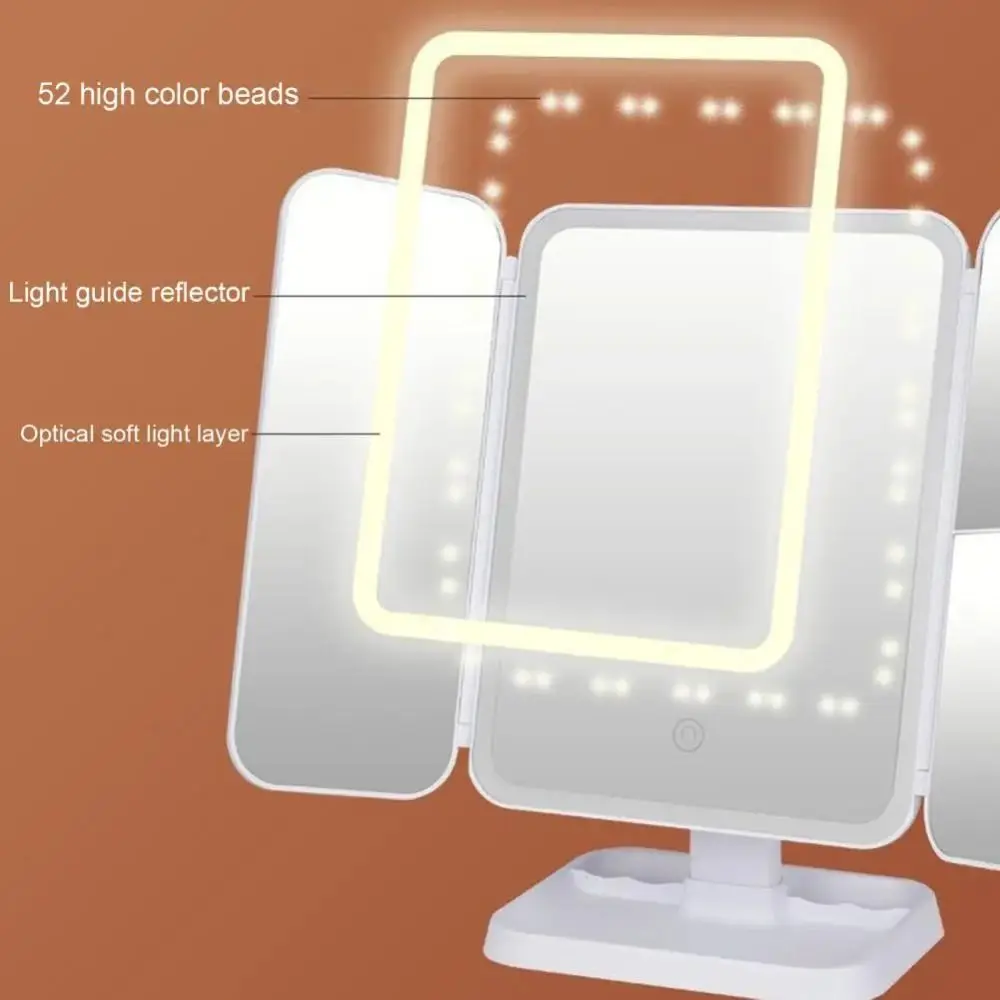 3x/2x/1x ampliações espelho cosmético interruptor do sensor de toque 3 painéis espelho inteligente dobrável grande angular espelho vaidade desktop