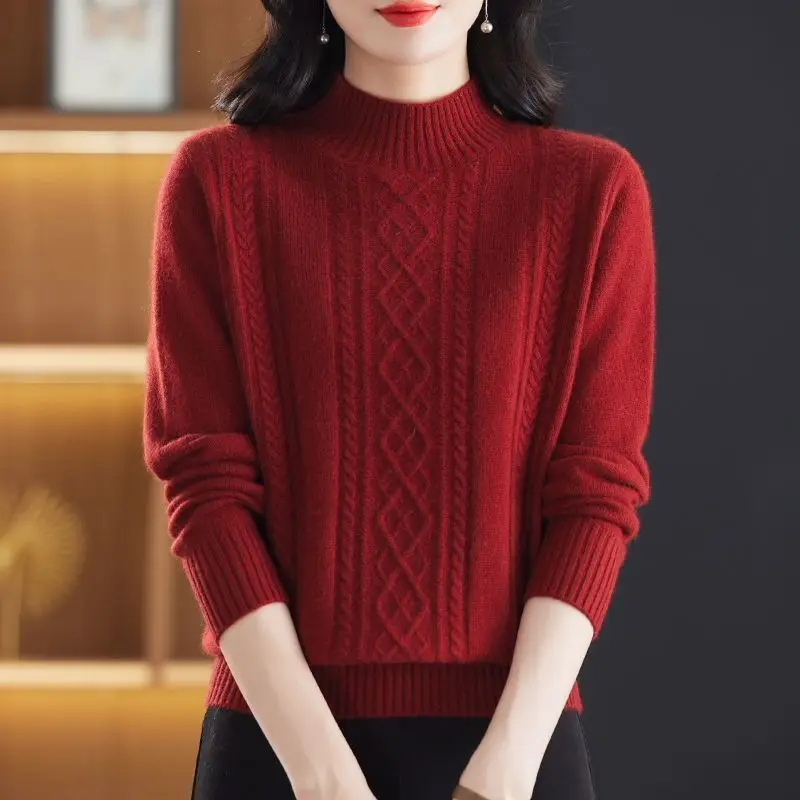 

New Autumn Winter Style Layered Fashionable Half-turtleneck Sweater Thick Sweater Solid Color Loose Slimming Inner Base Shirt