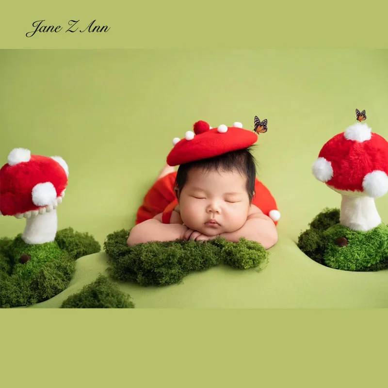 Newborn baby photo mushroom theme infant girl sweet cute hat clothes moss mushrooms props