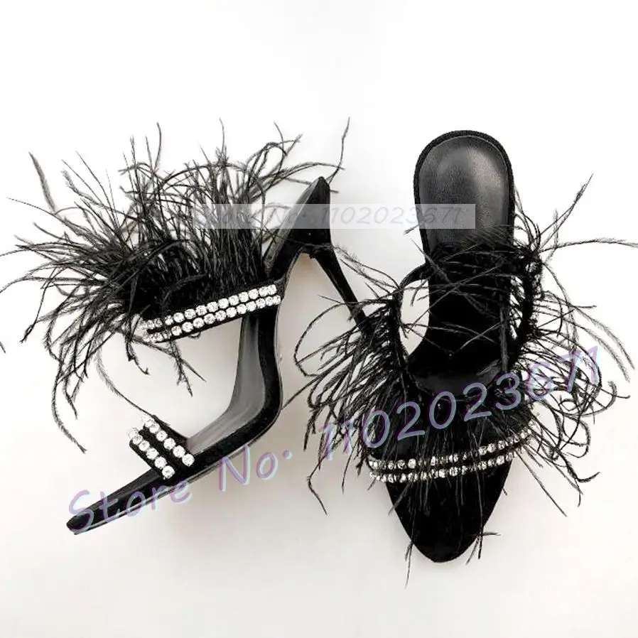 

Crystal Wrap Feather Women's Sandals Summer Bling Sweet High Stiletto Heel Sandals Party Ankle Strap Wedding Shoes Free Shipping