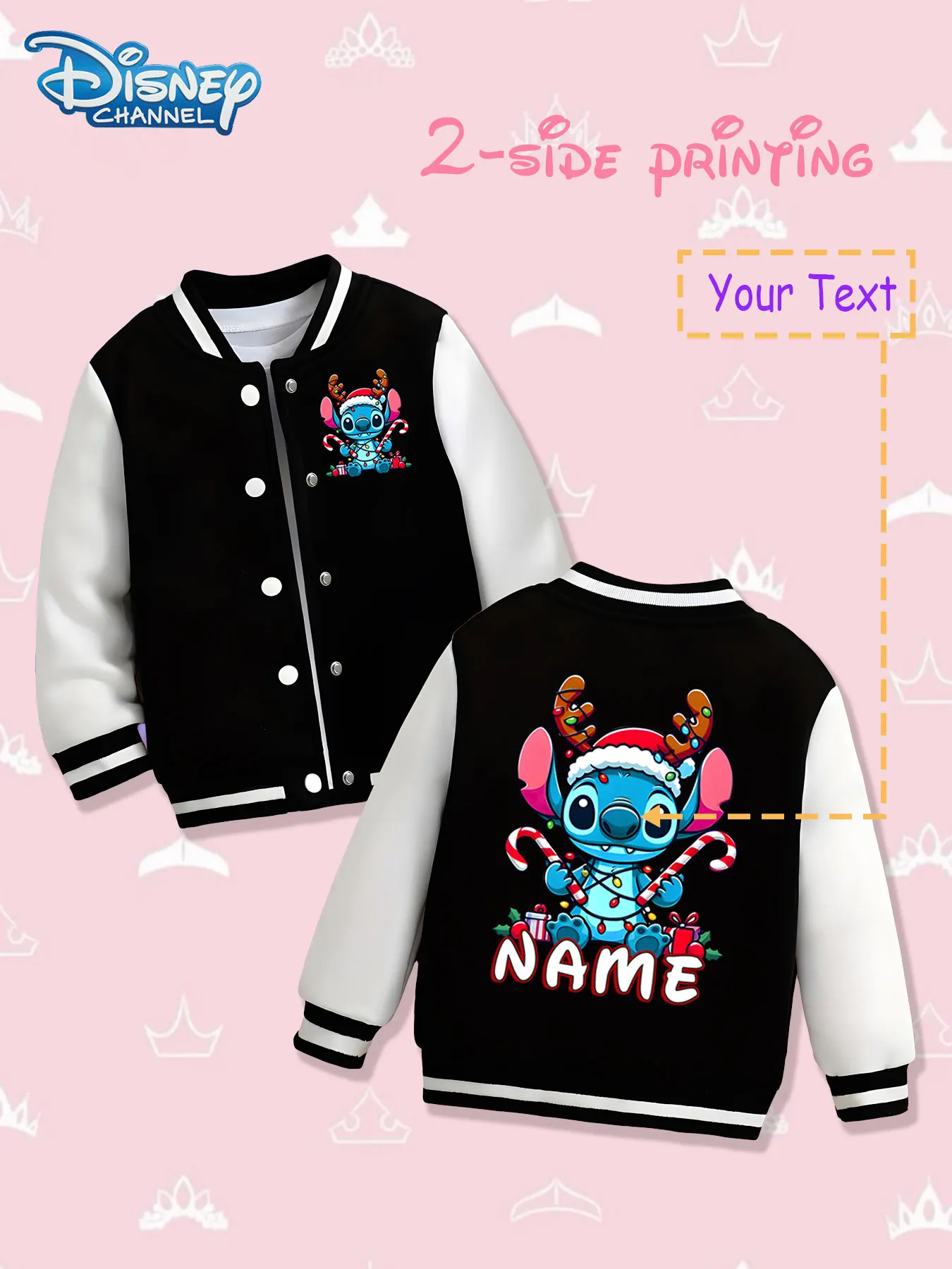 

MINISO Disney Christmas Stitch (elk) girls' baseball jacket - double-sided holiday print, warm and cute in autumn and winter, su