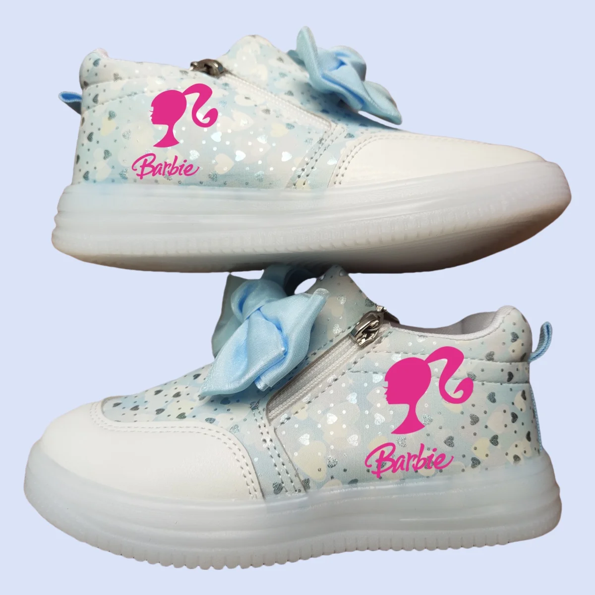 Barbie Shoes Girls LED Tennis Shoes Fashion Barbie Luminous Shoes Kids Casual Sneakers New Print Lighted Shoes Size 21-30