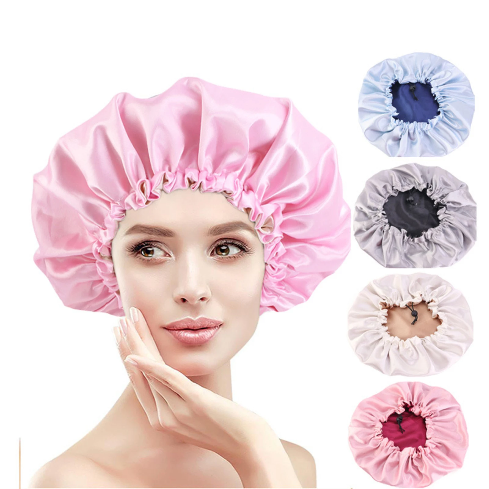 1~10PCS Adjustable Nightcap Double Layer Satin Bonnet Curly Elastic Hair Haircare Women Headwear Night Hat Fashion Styling