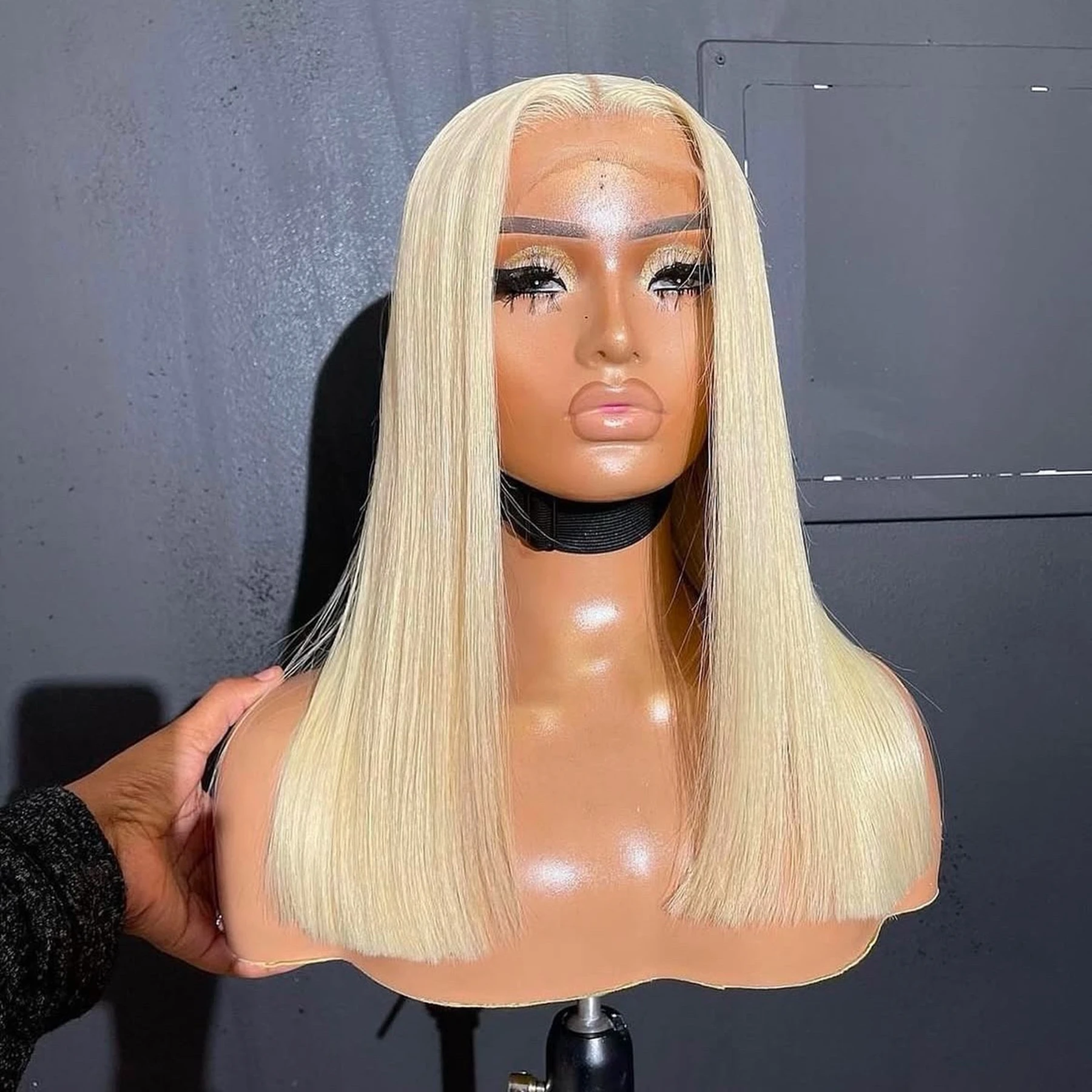 Peluca Frontal de encaje 613 Color rubio miel Bob corto recto 13X4 Full HD para mujeres nudos blanqueadores prearrancados Cosplay fiesta diaria