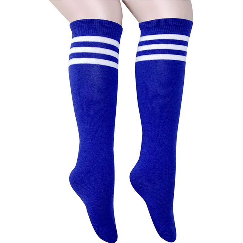 1 Pair Solid Striped Heelless Knee-High Football Socks Kids Legging Stocking Soccer Baseball Dance Cheerleading Sports