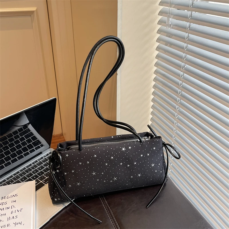 

PU Solid Color Star Bow Satchels Bags 2026 New Trend Fashion Bags Simple Daily Commute Exquisite Design Sense Shoulder Bags