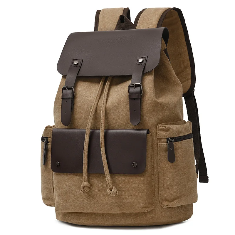 

Vintage Canvas Backpack, Drawstring & Flap Closure Laptop Bag, Retro Stylish Rucksack for Travel, Work, and Daily Commute