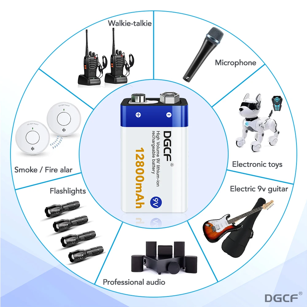 マルチメータ,マイク,おもちゃ,リモコン,ktv用の充電式リチウムイオンバッテリー,USB, 9v,12800mah