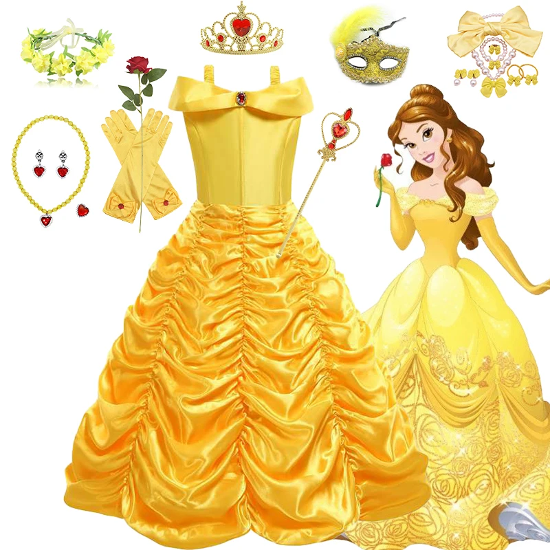 Costume Belle Princess Dress Ball Gown Dress Up For Girls Kids Baby Cosplay Sleeveless Long Gown Vestidos Luxury Clothes 2-10T