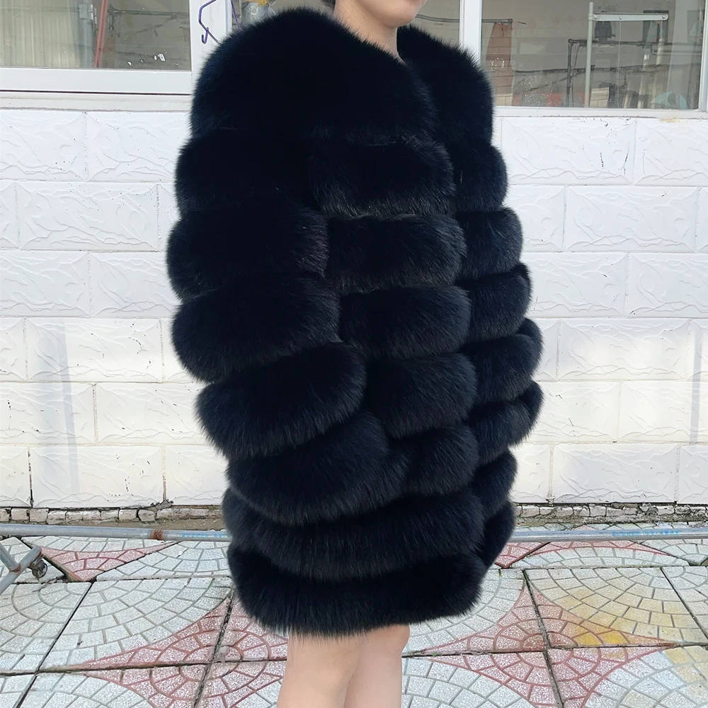 QUEENTINA Fox Fur 80cm Coat Real Winter Women'S New Fashion Furry 2025 Leather And Skin White Natural New In Coats & Jackets