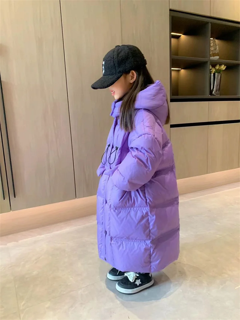 Piumino Casual più lungo moda per ragazze parka con cappuccio adolescenti inverno addensare capispalla caldi 2023 nuovi bambini soprabito con