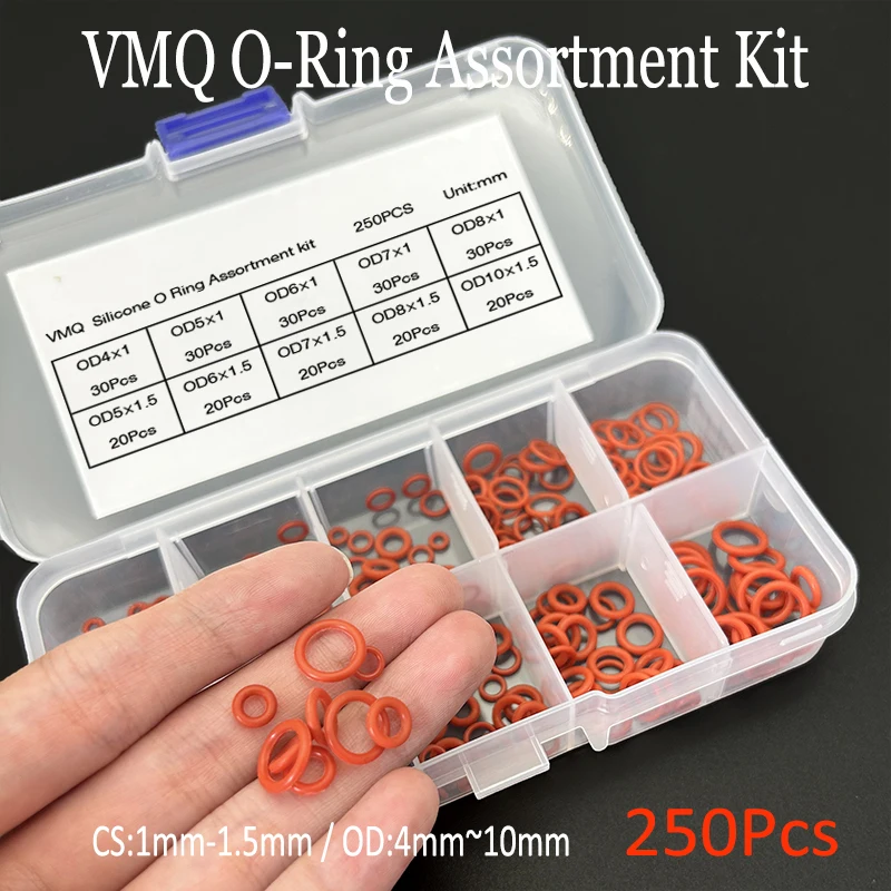 250PCS Food Grade VMQ Silicone O-Rings CS 1-1.5mm OD 4~10mm Seals Multiple Sizes for Coffee Makers/Water Filters High Temp Proof