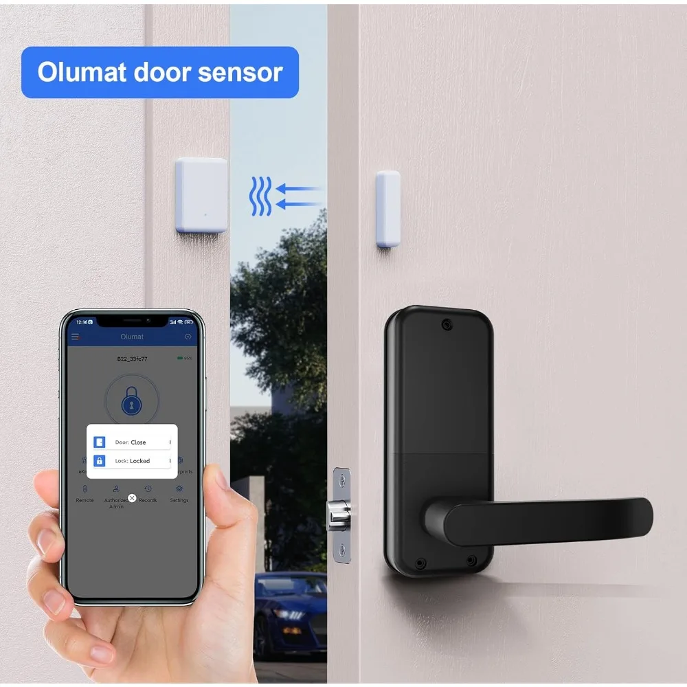 Smart Door Lock with Handle: Keyless Entry Door Lock with Gateway Door Sensor - Wi-Fi Keypad Smart Door Lock - Remote Control Lo
