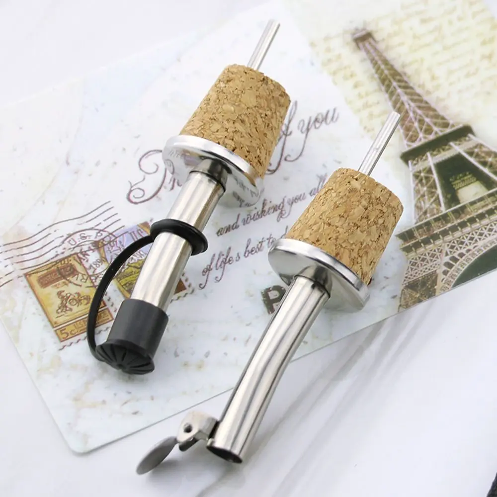 1/3PCS Metal Barware Plug Oil Dispenser Wine Pourer Wooden Cork Bottle Stopper