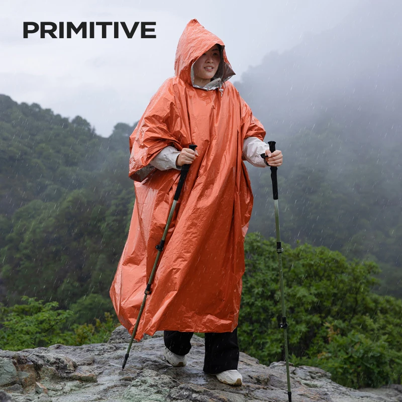 PRIMITIVE Rain Poncho Emergency Blanket Lightweight Waterproof Windproof Camping Hiking Backpack Cover Survival Gear