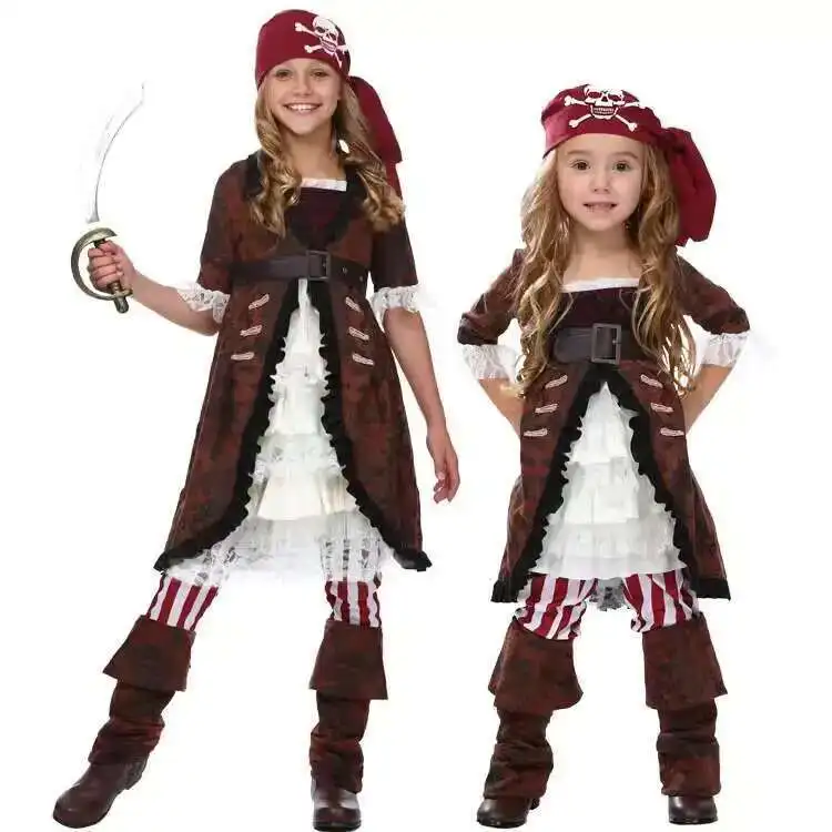 

Halloween Children's Day Stage Play Performance Costume For Girls - Pirates Of The Caribbean Captain Pirate Dress