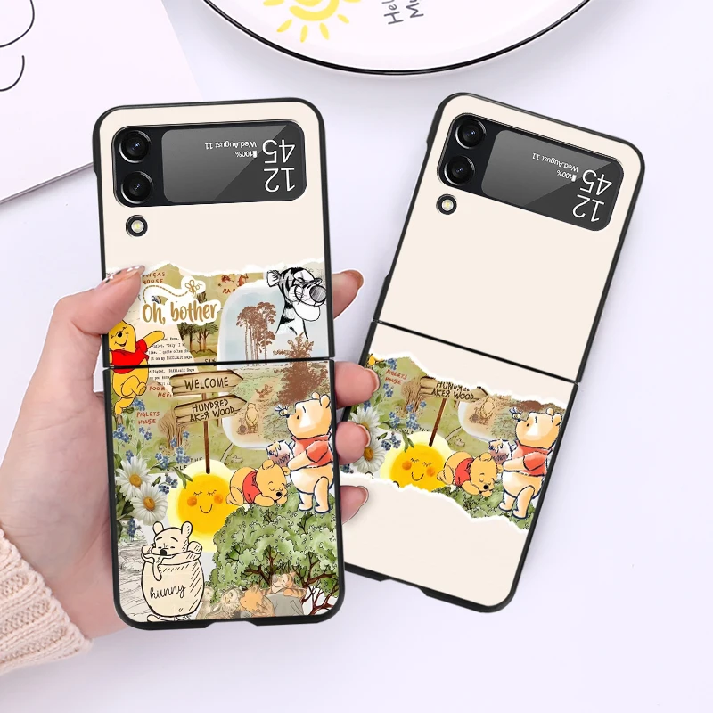 Disney Winnie Pooh Cute Case for Samsung Galaxy Z Flip 6 4 3 5 5G Flip Shockproof Capa 6.7 Inches Hard PC ZFlip6 Phone Cover