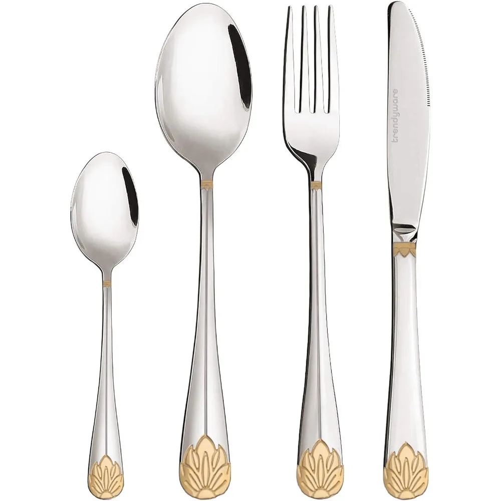 

Набор столовых приборов из 24 предметов на 6 предметов — Набор столовых приборов с золотыми акцентами — Ложки, Ножи, Вилки — Ужин, Чай — Ограниченная серия