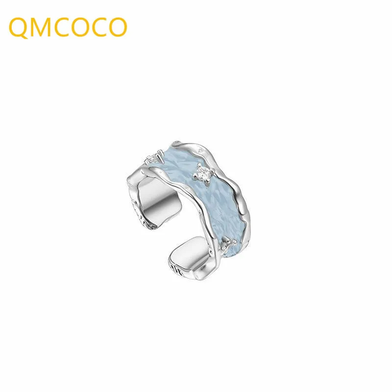 QMCOCO Silver Color  Sweet New Fashion Irregular Rings Niche Ladies Girls Minimalist Geometric Jewelry Adjustable