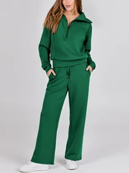 2023 New Casual Sports Pants Two-piece Set Fashionable Loose Long-sleeved Half-zip Top Autumn High-waisted Elegant Women's Sets