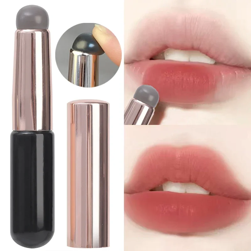 Soft Silicone Lip Brush with Dust Proof Cover Round Head Lipstick Applicator Makeup Brushes Tools Multi-use Concealer Eyes Brush