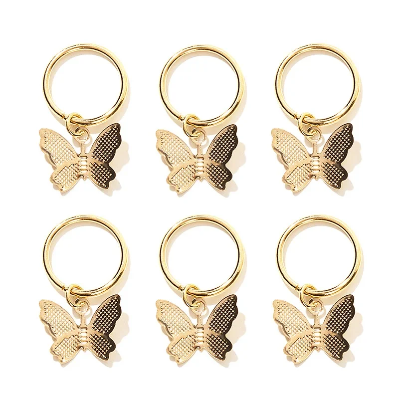 6Pcs Butterfly Star Pendant Hair Clip For Women Braid Trendy Metal Rings DIY Western Style Accessories Girls Headdress Tocado