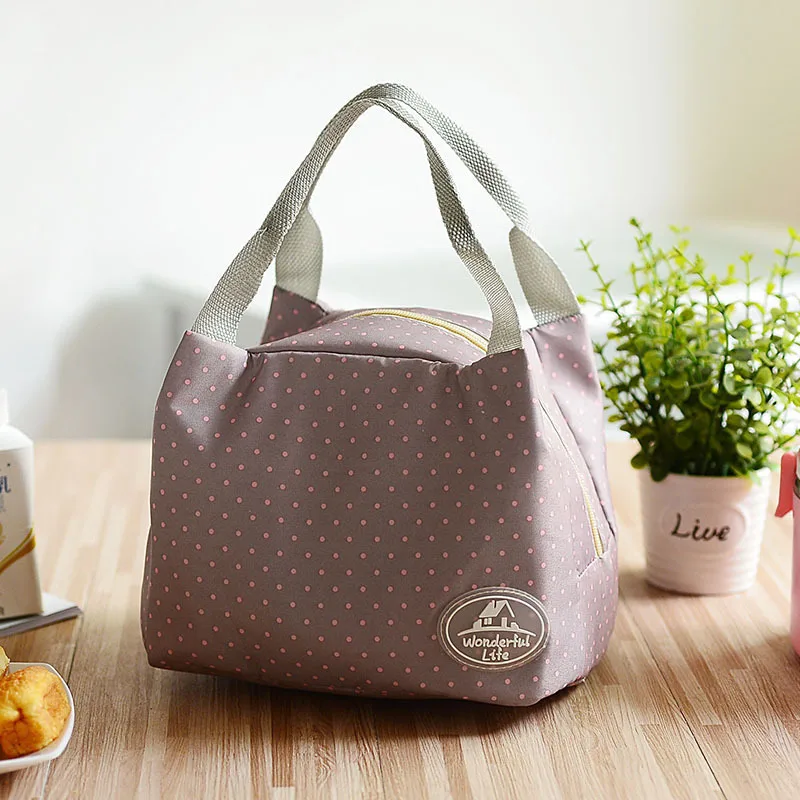 Portable Lunch Bag Tote Pink Cherry Insulated Cooler Zipper Organizer Lunch Box Oxford Fabric Zipper Outdoor Picnic Bag